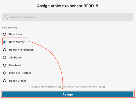 Assign new athlete to Protern Sensor